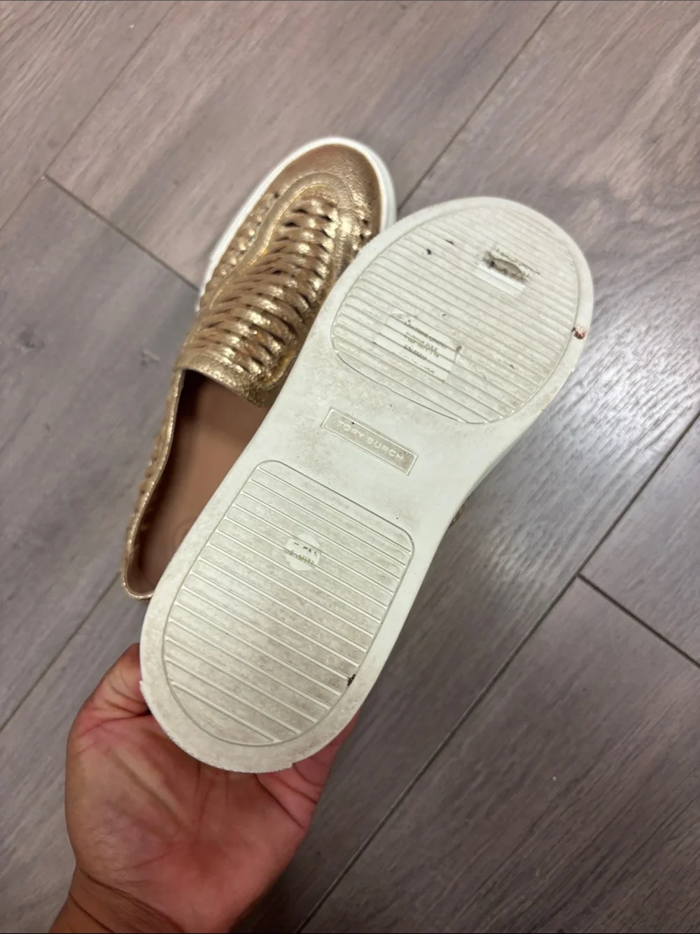 Tory Burch Huarache Gold Woven Slip-On Sneakers